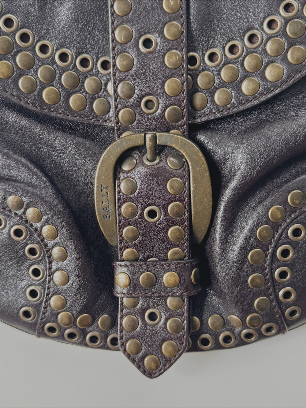 Bally Chocolate Brown Leather Studded Shoulder Bag - Picture 5 of 6